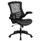 Desk Chair with Wheels - Swivel Chair with Mid-Back Black Mesh and LeatherSoft Seat for Home Office and Desk, BL-X-5M-LEA-GG