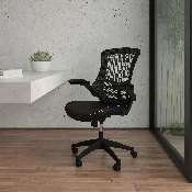 Desk Chair with Wheels - Swivel Chair with Mid-Back Black Mesh and LeatherSoft Seat for Home Office and Desk, BL-X-5M-LEA-GG