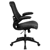 Desk Chair with Wheels - Swivel Chair with Mid-Back Black Mesh and LeatherSoft Seat for Home Office and Desk, BL-X-5M-LEA-GG
