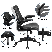 Desk Chair with Wheels - Swivel Chair with Mid-Back Black Mesh and LeatherSoft Seat for Home Office and Desk, BL-X-5M-LEA-GG