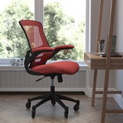 Kelista Mid-Back Red Mesh Swivel Ergonomic Task Office Chair with Flip-Up Arms and Transparent Roller Wheels, BL-X-5M-RED-RLB-GG