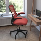 Kelista Mid-Back Red Mesh Swivel Ergonomic Task Office Chair with Flip-Up Arms and Transparent Roller Wheels, BL-X-5M-RED-RLB-GG