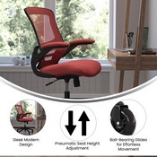 Kelista Mid-Back Red Mesh Swivel Ergonomic Task Office Chair with Flip-Up Arms and Transparent Roller Wheels, BL-X-5M-RED-RLB-GG