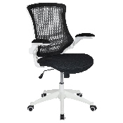 Mid-Back Black Mesh Swivel Ergonomic Task Office Chair with White Frame and Flip-Up Arms, BL-X-5M-WH-BK-GG