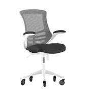 Kelista Mid-Back Black Mesh Swivel Ergonomic Task Office Chair with White Frame, Flip-Up Arms, and Transparent Roller Wheels, BL-X-5M-WH-BK-RLB-GG