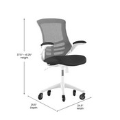 Kelista Mid-Back Black Mesh Swivel Ergonomic Task Office Chair with White Frame, Flip-Up Arms, and Transparent Roller Wheels, BL-X-5M-WH-BK-RLB-GG