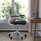 Kelista Mid-Back Black Mesh Swivel Ergonomic Task Office Chair with White Frame, Flip-Up Arms, and Transparent Roller Wheels, BL-X-5M-WH-BK-RLB-GG