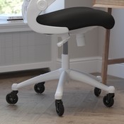 Kelista Mid-Back Black Mesh Swivel Ergonomic Task Office Chair with White Frame, Flip-Up Arms, and Transparent Roller Wheels, BL-X-5M-WH-BK-RLB-GG