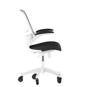 Kelista Mid-Back Black Mesh Swivel Ergonomic Task Office Chair with White Frame, Flip-Up Arms, and Transparent Roller Wheels, BL-X-5M-WH-BK-RLB-GG