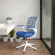 Mid-Back Blue Mesh Swivel Ergonomic Task Office Chair with White Frame and Flip-Up Arms, BL-X-5M-WH-BLUE-GG
