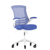 Kelista Mid-Back Blue Mesh Swivel Ergonomic Task Office Chair with White Frame, Flip-Up Arms, and Transparent Roller Wheels, BL-X-5M-WH-BLUE-RLB-GG