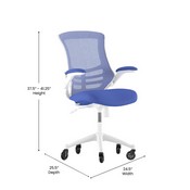 Kelista Mid-Back Blue Mesh Swivel Ergonomic Task Office Chair with White Frame, Flip-Up Arms, and Transparent Roller Wheels, BL-X-5M-WH-BLUE-RLB-GG