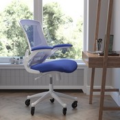 Kelista Mid-Back Blue Mesh Swivel Ergonomic Task Office Chair with White Frame, Flip-Up Arms, and Transparent Roller Wheels, BL-X-5M-WH-BLUE-RLB-GG