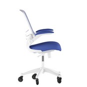 Kelista Mid-Back Blue Mesh Swivel Ergonomic Task Office Chair with White Frame, Flip-Up Arms, and Transparent Roller Wheels, BL-X-5M-WH-BLUE-RLB-GG