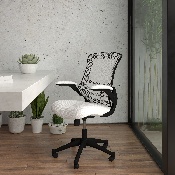 Mid-Back White Mesh Swivel Ergonomic Task Office Chair with Flip-Up Arms, BL-X-5M-WH-GG