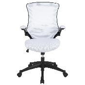 Mid-Back White Mesh Swivel Ergonomic Task Office Chair with Flip-Up Arms, BL-X-5M-WH-GG