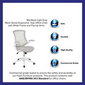 Mid-Back Light Gray Mesh Swivel Ergonomic Task Office Chair with White Frame and Flip-Up Arms, BL-X-5M-WH-GY-GG