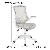 Mid-Back Light Gray Mesh Swivel Ergonomic Task Office Chair with White Frame and Flip-Up Arms, BL-X-5M-WH-GY-GG