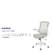 Mid-Back Light Gray Mesh Swivel Ergonomic Task Office Chair with White Frame and Flip-Up Arms, BL-X-5M-WH-GY-GG