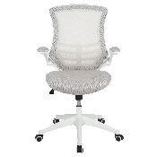 Mid-Back Light Gray Mesh Swivel Ergonomic Task Office Chair with White Frame and Flip-Up Arms, BL-X-5M-WH-GY-GG