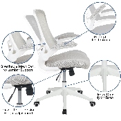 Mid-Back Light Gray Mesh Swivel Ergonomic Task Office Chair with White Frame and Flip-Up Arms, BL-X-5M-WH-GY-GG