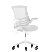 Kelista Mid-Back Light Gray Mesh Swivel Ergonomic Task Office Chair with White Frame, Flip-Up Arms, and Transparent Roller Wheels, BL-X-5M-WH-GY-RLB-GG