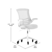 Kelista Mid-Back Light Gray Mesh Swivel Ergonomic Task Office Chair with White Frame, Flip-Up Arms, and Transparent Roller Wheels, BL-X-5M-WH-GY-RLB-GG