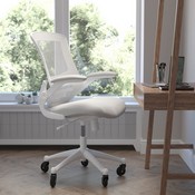 Kelista Mid-Back Light Gray Mesh Swivel Ergonomic Task Office Chair with White Frame, Flip-Up Arms, and Transparent Roller Wheels, BL-X-5M-WH-GY-RLB-GG