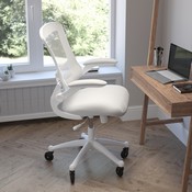 Kelista Mid-Back Light Gray Mesh Swivel Ergonomic Task Office Chair with White Frame, Flip-Up Arms, and Transparent Roller Wheels, BL-X-5M-WH-GY-RLB-GG