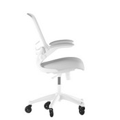 Kelista Mid-Back Light Gray Mesh Swivel Ergonomic Task Office Chair with White Frame, Flip-Up Arms, and Transparent Roller Wheels, BL-X-5M-WH-GY-RLB-GG