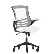 Kelista Mid-Back White Mesh Swivel Ergonomic Task Office Chair with Flip-Up Arms and Transparent Roller Wheels, BL-X-5M-WH-RLB-GG