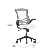 Kelista Mid-Back White Mesh Swivel Ergonomic Task Office Chair with Flip-Up Arms and Transparent Roller Wheels, BL-X-5M-WH-RLB-GG