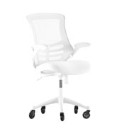 Kelista Mid-Back White Mesh Swivel Ergonomic Task Office Chair with White Frame, Flip-Up Arms, and Transparent Roller Wheels, BL-X-5M-WH-WH-RLB-GG