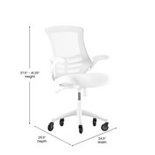 Kelista Mid-Back White Mesh Swivel Ergonomic Task Office Chair with White Frame, Flip-Up Arms, and Transparent Roller Wheels, BL-X-5M-WH-WH-RLB-GG