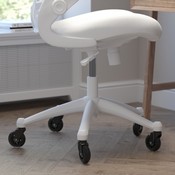 Kelista Mid-Back White Mesh Swivel Ergonomic Task Office Chair with White Frame, Flip-Up Arms, and Transparent Roller Wheels, BL-X-5M-WH-WH-RLB-GG