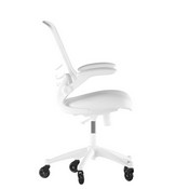 Kelista Mid-Back White Mesh Swivel Ergonomic Task Office Chair with White Frame, Flip-Up Arms, and Transparent Roller Wheels, BL-X-5M-WH-WH-RLB-GG