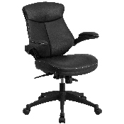 Mid-Back Black LeatherSoft Executive Swivel Ergonomic Office Chair with Back Angle Adjustment and Flip-Up Arms, BL-ZP-804-GG