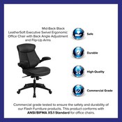 Mid-Back Black LeatherSoft Executive Swivel Ergonomic Office Chair with Back Angle Adjustment and Flip-Up Arms, BL-ZP-804-GG