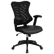High Back Designer Black Mesh Executive Swivel Ergonomic Office Chair with LeatherSoft Seat and Adjustable Arms, BL-ZP-806-BK-LEA-GG