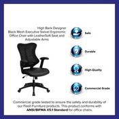 High Back Designer Black Mesh Executive Swivel Ergonomic Office Chair with LeatherSoft Seat and Adjustable Arms, BL-ZP-806-BK-LEA-GG
