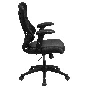 High Back Designer Black Mesh Executive Swivel Ergonomic Office Chair with LeatherSoft Seat and Adjustable Arms, BL-ZP-806-BK-LEA-GG