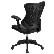 High Back Designer Black Mesh Executive Swivel Ergonomic Office Chair with LeatherSoft Seat and Adjustable Arms, BL-ZP-806-BK-LEA-GG