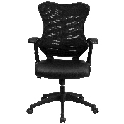 High Back Designer Black Mesh Executive Swivel Ergonomic Office Chair with LeatherSoft Seat and Adjustable Arms, BL-ZP-806-BK-LEA-GG