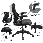 High Back Designer Black Mesh Executive Swivel Ergonomic Office Chair with LeatherSoft Seat and Adjustable Arms, BL-ZP-806-BK-LEA-GG