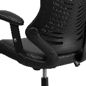 High Back Designer Black Mesh Executive Swivel Ergonomic Office Chair with LeatherSoft Seat and Adjustable Arms, BL-ZP-806-BK-LEA-GG