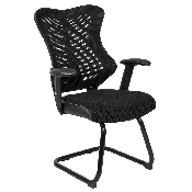 Designer Black Mesh Sled Base Side Reception Chair with Adjustable Arms, BL-ZP-806C-GG