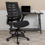 High Back Black Mesh Spine-Back Ergonomic Drafting Chair with Adjustable Foot Ring and Adjustable Flip-Up Arms, BL-ZP-809D-BK-GG