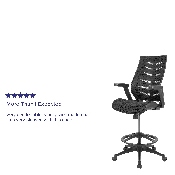 High Back Black Mesh Spine-Back Ergonomic Drafting Chair with Adjustable Foot Ring and Adjustable Flip-Up Arms, BL-ZP-809D-BK-GG