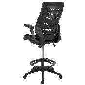 High Back Black Mesh Spine-Back Ergonomic Drafting Chair with Adjustable Foot Ring and Adjustable Flip-Up Arms, BL-ZP-809D-BK-GG