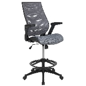 High Back Dark Gray Mesh Spine-Back Ergonomic Drafting Chair with Adjustable Foot Ring and Adjustable Flip-Up Arms, BL-ZP-809D-DKGY-GG